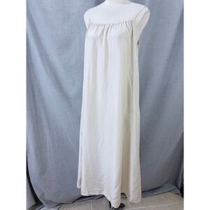 Eileen Fisher Womens Silk Slip Gathered Neck Maxi Dress Cream Adjustable XS